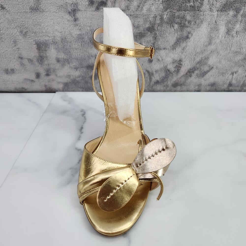 Kate Spade Size 8 Metallic Gold Strappy Open Toe 3 1/2" Heels Made in Italy - Picture 5 of 16